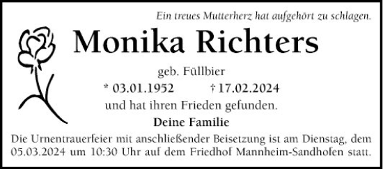 Traueranzeigen Von Monika Richters Trauerportal Ihrer Tageszeitung