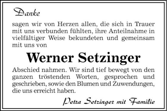 Traueranzeigen Von Werner Setzinger Trauerportal Ihrer Tageszeitung