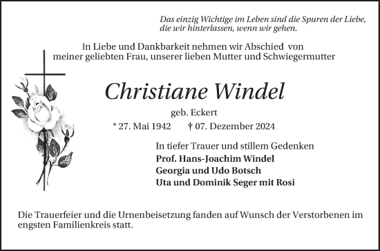 Traueranzeigen Von Christiane Windel Trauerportal Ihrer Tageszeitung