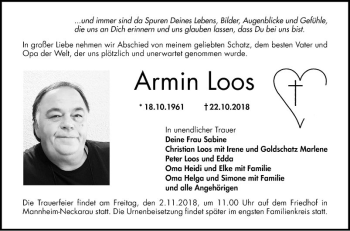 Traueranzeige von Armin Loos von Mannheimer Morgen