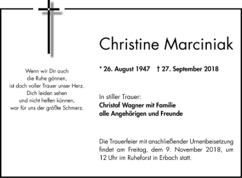 Traueranzeige von Christine Marciniak von Bergsträßer Anzeiger