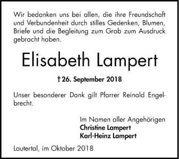 Traueranzeige von Elisabeth Lampert von Bergsträßer Anzeiger