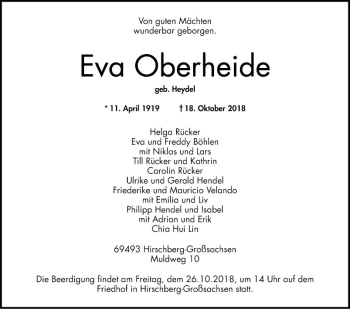 Traueranzeige von Eva Oberheide von Mannheimer Morgen