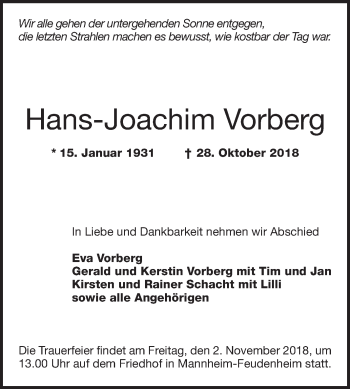 Traueranzeige von Hans-Joachim Vorberg 