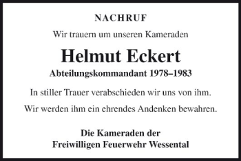 Traueranzeige von Helmut Eckert von Fränkische Nachrichten