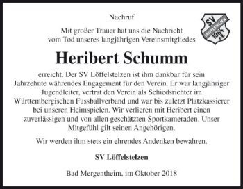 Traueranzeige von Heribert Schumm von Fränkische Nachrichten