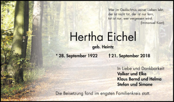 Traueranzeige von Hertha Eichel von Bergsträßer Anzeiger