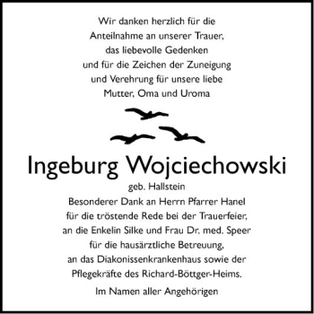 Traueranzeige von Ingeburg Wojciechowski von Mannheimer Morgen