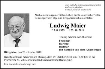 Traueranzeige von Ludwig Maier von Fränkische Nachrichten