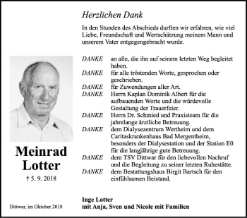 Traueranzeige von Meinrad Lotter von Fränkische Nachrichten