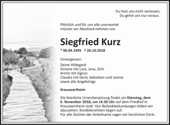 Traueranzeige von Siegfried Kurz 