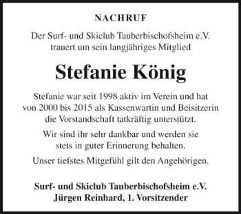 Traueranzeige von Stefanie König von Fränkische Nachrichten