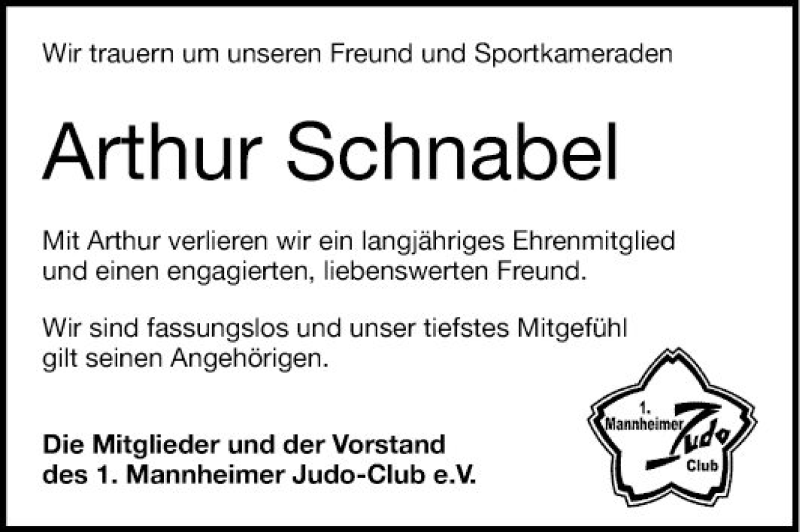  Traueranzeige für Artur Schnabel vom 10.11.2018 aus Mannheimer Morgen