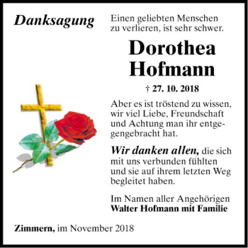 Traueranzeige von Dorothea Hofmann von Fränkische Nachrichten