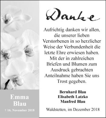 Traueranzeige von Emma Blau von Fränkische Nachrichten