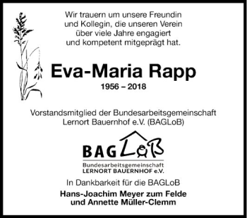 Traueranzeige von Eva-Maria Rapp von Fränkische Nachrichten