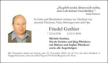 Traueranzeige von Friedel Guthier von Bergsträßer Anzeiger