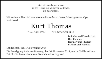 Traueranzeige von Kurt Thomas von Südhessen Morgen