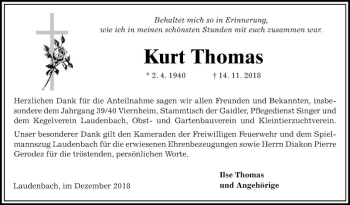 Traueranzeige von Kurt Thomas von Südhessen Morgen