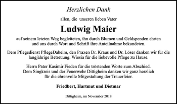 Traueranzeige von Ludwig Maier von Fränkische Nachrichten