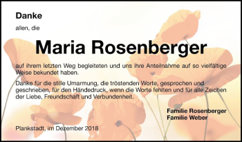 Traueranzeige von Maria Rosenberger von Schwetzinger Zeitung