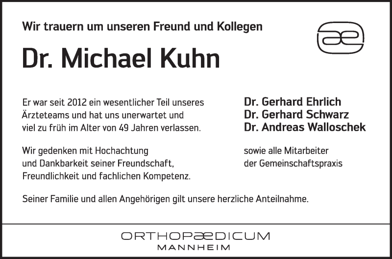  Traueranzeige für Michael Kuhn vom 03.11.2018 aus Mannheimer Morgen