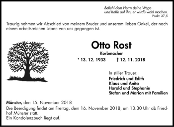 Traueranzeige von Otto Rost von Fränkische Nachrichten