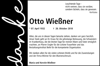 Traueranzeige von Otto Wießner von Fränkische Nachrichten