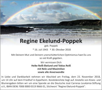 Traueranzeige von Regine Ekelund-Poppek von Schwetzinger Zeitung