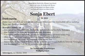 Traueranzeige von Sonja Ebert von Fränkische Nachrichten