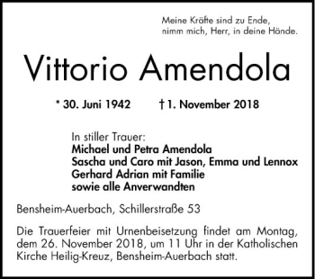 Traueranzeige von Vittorio Amendola von Bergsträßer Anzeiger