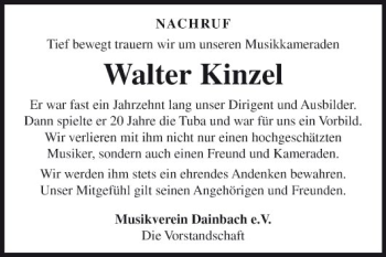 Traueranzeige von Walter Kinzel von Fränkische Nachrichten