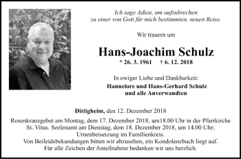 Traueranzeige von Hans-Joachim Schulz von Fränkische Nachrichten