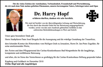 Traueranzeige von Harry Hopf von Fränkische Nachrichten