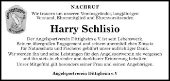 Traueranzeige von Harry Schlisio von Fränkische Nachrichten