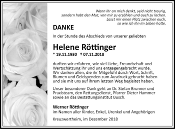 Traueranzeige von Helene Röttinger von Fränkische Nachrichten