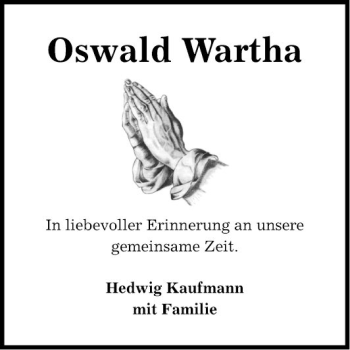Traueranzeige von Oswald Wartha von Fränkische Nachrichten
