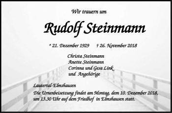 Traueranzeige von Rudolf Steinmann von Bergsträßer Anzeiger