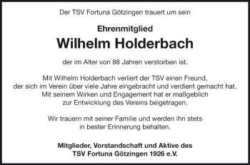 Traueranzeige von Wilhelm Holderbach von Fränkische Nachrichten