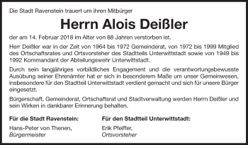 Traueranzeige von Alois Deißler von Fränkische Nachrichten