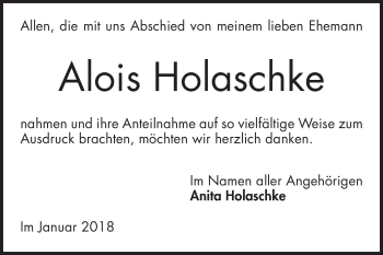 Traueranzeige von Alois Holaschke von Mannheimer Morgen / Schwetzinger Zeitung