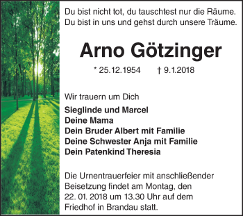 Traueranzeige von Arno Götzinger von Bergsträßer Anzeiger