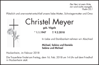 Traueranzeige von Christel Meyer von Schwetzinger Zeitung