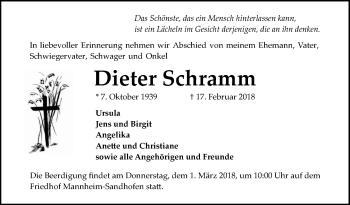 Traueranzeige von Dieter Schramm von Mannheimer Morgen