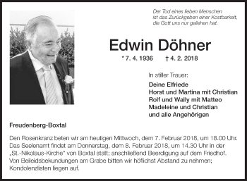 Traueranzeige von Edwin Döhner von Fränkische Nachrichten