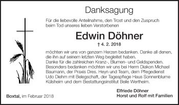 Traueranzeige von Edwin Döhner von Fränkische Nachrichten