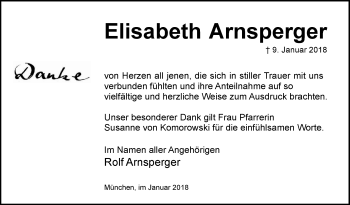 Traueranzeige von Elisabet Arnsperger von Mannheimer Morgen / Schwetzinger Zeitung