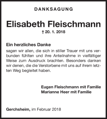 Traueranzeige von Elisabeth Fleischmann von Fränkische Nachrichten