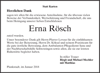 Traueranzeige von Erna Rösch von Mannheimer Morgen / Schwetzinger Zeitung