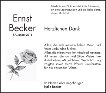 Traueranzeige von Ernst Becker von Bergsträßer Anzeiger